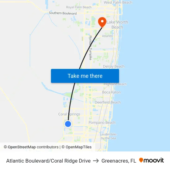 Atlantic Boulevard/Coral Ridge Drive to Greenacres, FL map
