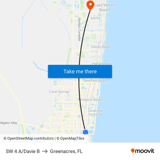 SW 4 A/Davie B to Greenacres, FL map