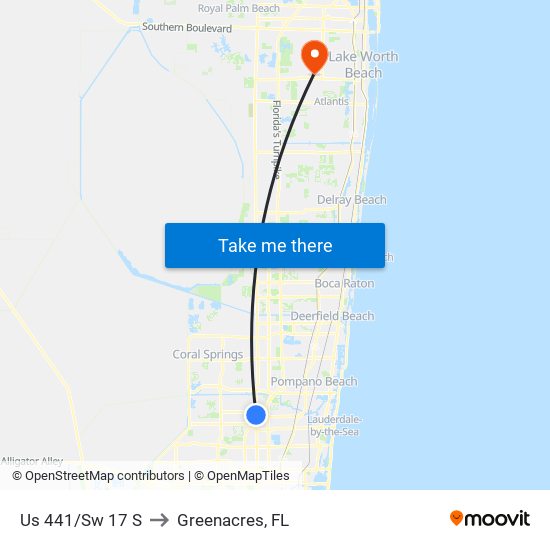 Us 441/Sw 17 S to Greenacres, FL map