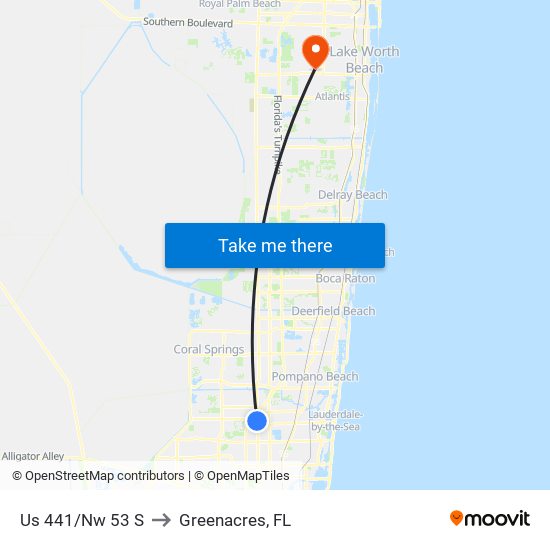 Us 441/Nw 53 S to Greenacres, FL map