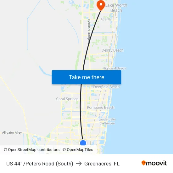 US 441/Peters Road (South) to Greenacres, FL map