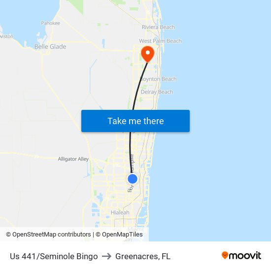 US 441/SEMINOLE BINGO to Greenacres, FL map