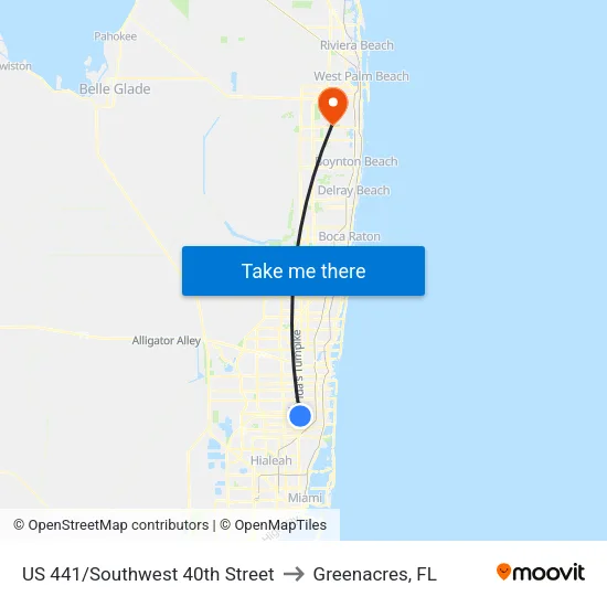 US 441/Southwest 40th Street to Greenacres, FL map