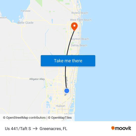 Us 441/Taft S to Greenacres, FL map