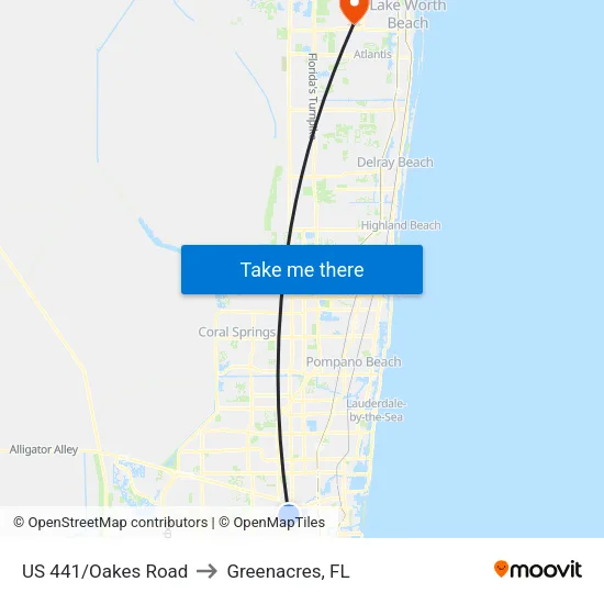 US 441/Oakes Road to Greenacres, FL map