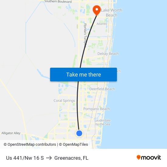 Us 441/Nw 16 S to Greenacres, FL map