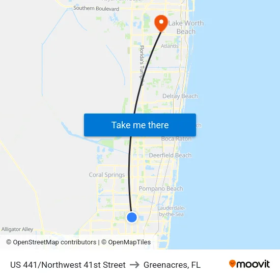 US 441/Northwest 41st Street to Greenacres, FL map