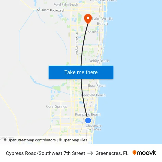 Cypress Road/Southwest 7th Street to Greenacres, FL map