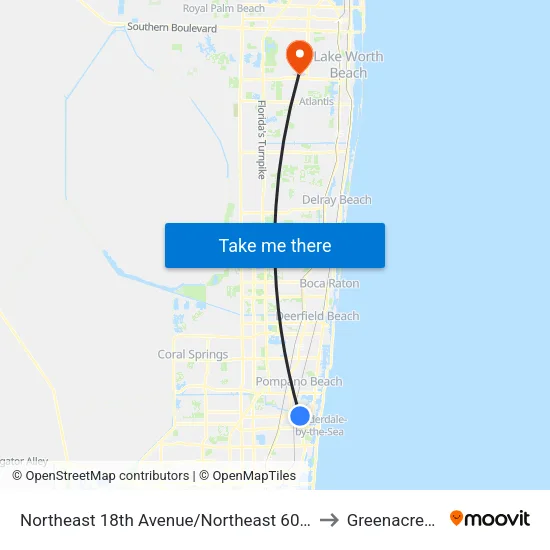 Northeast 18th Avenue/Northeast 60th Street to Greenacres, FL map