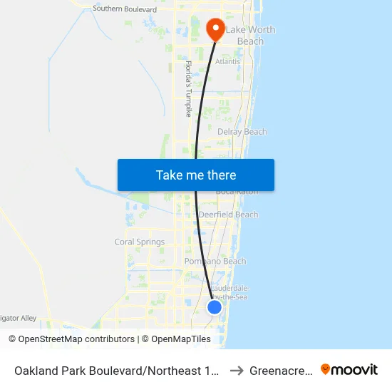 Oakland Park Boulevard/Northeast 16th Avenue to Greenacres, FL map