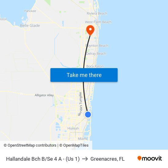 Hallandale Bch B/Se 4 A - (Us 1) to Greenacres, FL map