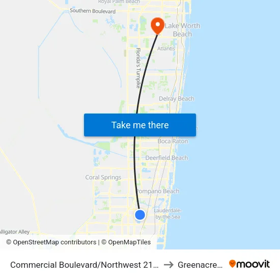 Commercial Boulevard/Northwest 21st Avenue to Greenacres, FL map