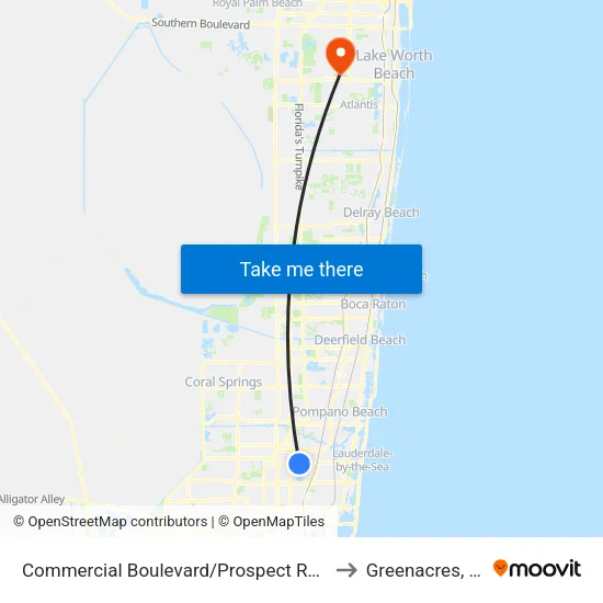 Commercial Boulevard/Prospect Road to Greenacres, FL map