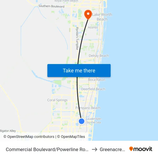 Commercial Boulevard/Powerline Road (East) to Greenacres, FL map