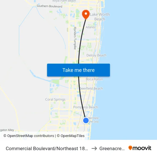 Commercial Boulevard/Northeast 18th Avenue to Greenacres, FL map