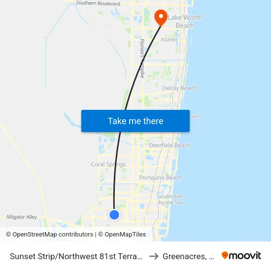 Sunset Strip/Northwest 81st Terrace to Greenacres, FL map
