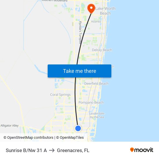 Sunrise B/Nw 31 A to Greenacres, FL map