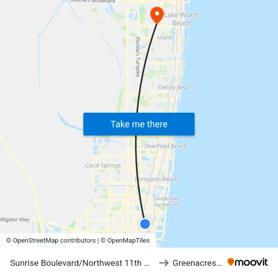 Sunrise Boulevard/Northwest 11th Avenue to Greenacres, FL map