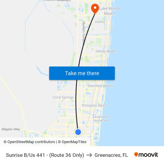 Sunrise B/Us 441 - (Route 36 Only) to Greenacres, FL map