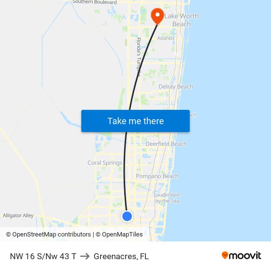 NW 16 S/NW 43 T to Greenacres, FL map