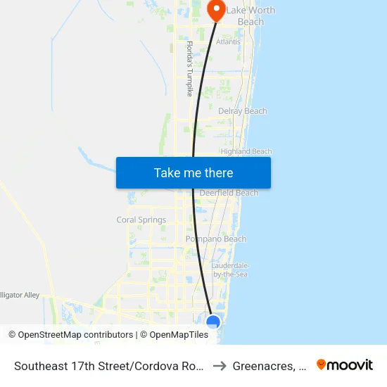 Southeast 17th Street/Cordova Road to Greenacres, FL map