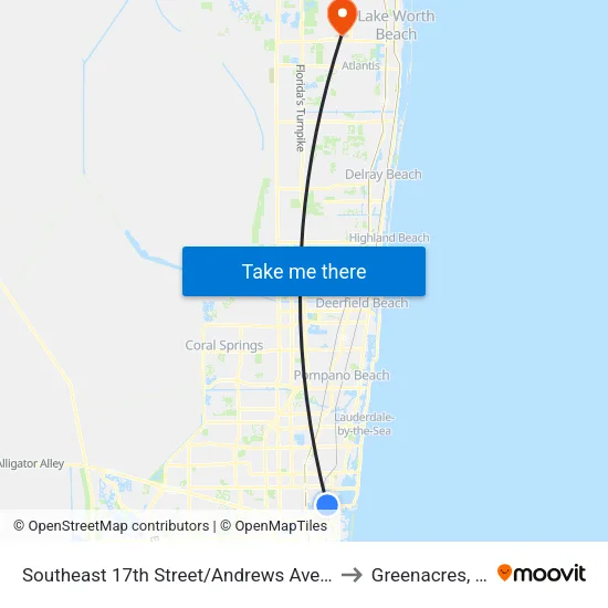 Southeast 17th Street/Andrews Avenue to Greenacres, FL map