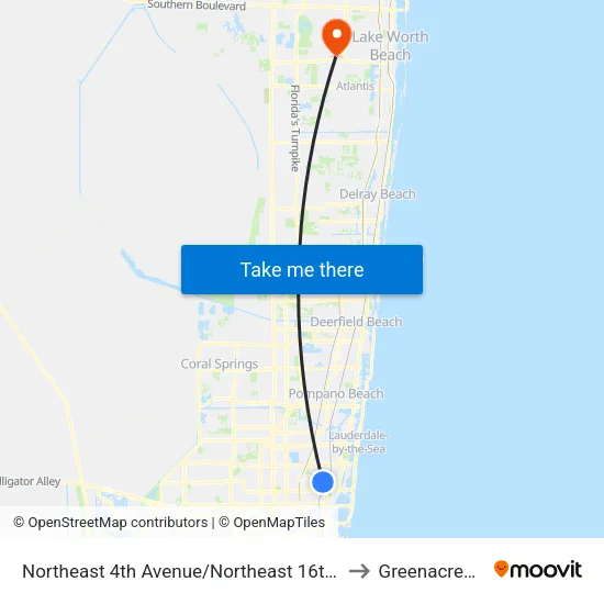 Northeast 4th Avenue/Northeast 16th Street to Greenacres, FL map