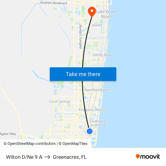 Wilton D/Ne 9 A to Greenacres, FL map