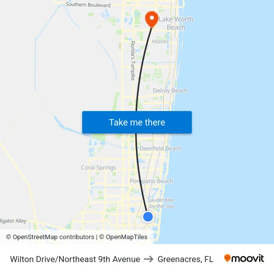 Wilton Drive/Northeast 9th Avenue to Greenacres, FL map