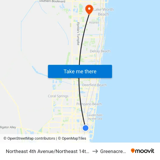 Northeast 4th Avenue/Northeast 14th Street to Greenacres, FL map