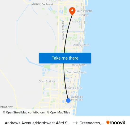 Andrews Avenue/Northwest 43rd Street to Greenacres, FL map