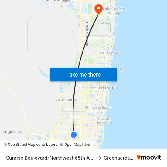 Sunrise Boulevard/Northwest 65th Avenue to Greenacres, FL map