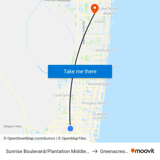 Sunrise Boulevard/Plantation Middle School to Greenacres, FL map