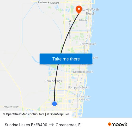 Sunrise Lakes B/#8400 to Greenacres, FL map