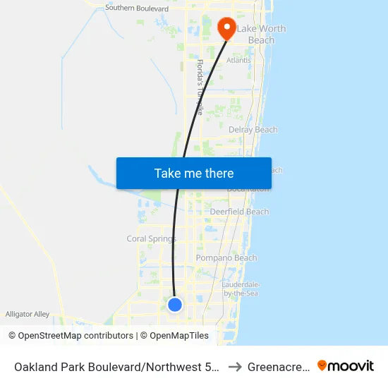 Oakland Park Boulevard/Northwest 56th Avenue to Greenacres, FL map