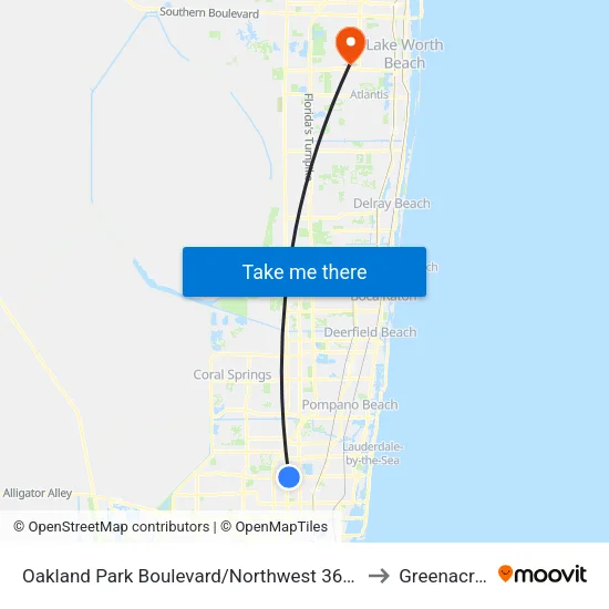 Oakland Park Boulevard/Northwest 36th Terrace (West) to Greenacres, FL map