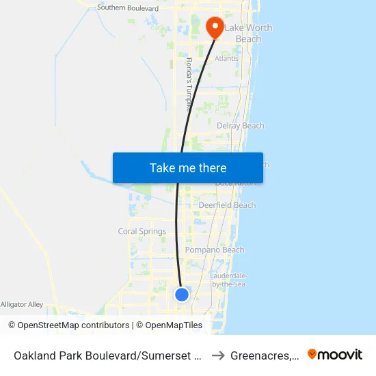 Oakland Park Boulevard/Sumerset Drive to Greenacres, FL map