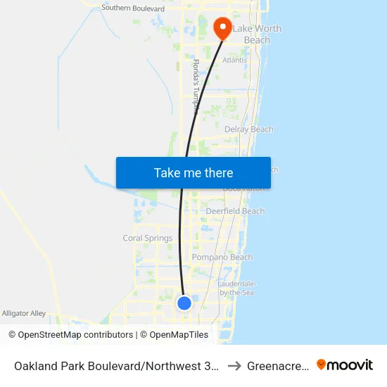 Oakland Park Boulevard/Northwest 36th Terrace to Greenacres, FL map