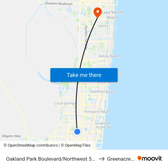 Oakland Park Boulevard/Northwest 50th Avenue to Greenacres, FL map