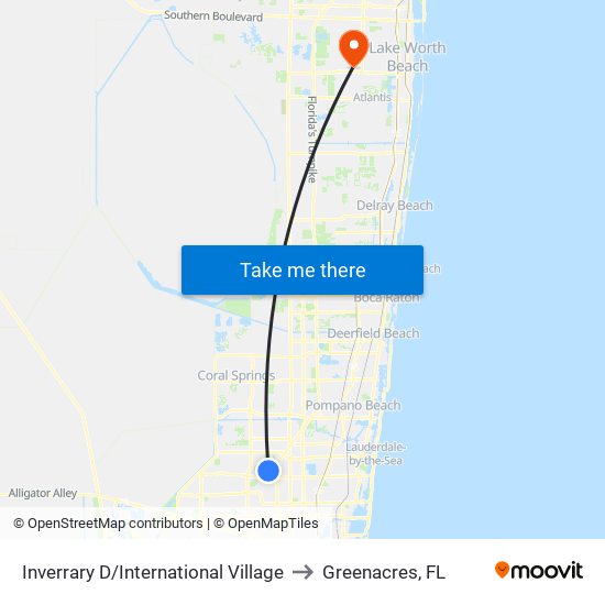 Inverrary D/International Village to Greenacres, FL map