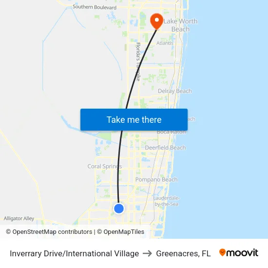 Inverrary Drive/International Village to Greenacres, FL map