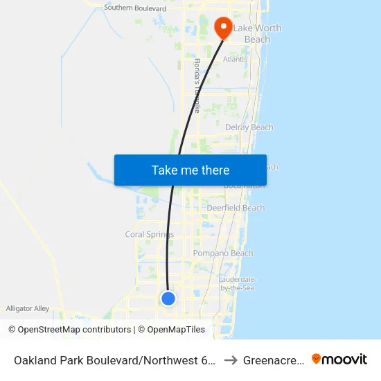 Oakland Park Boulevard/Northwest 60th Avenue to Greenacres, FL map