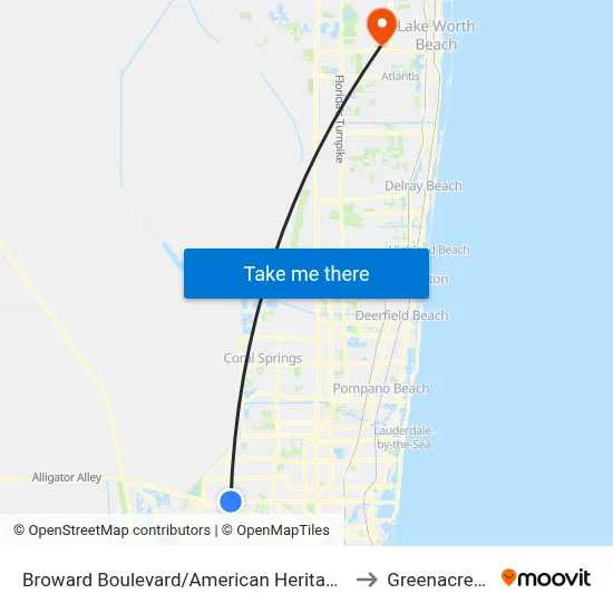 Broward Boulevard/American Heritage School to Greenacres, FL map