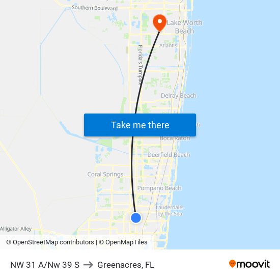 NW 31 A/Nw 39 S to Greenacres, FL map