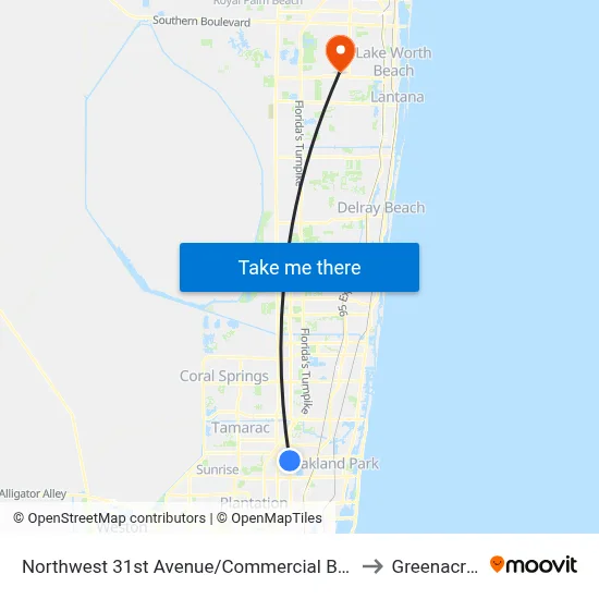 Northwest 31st Avenue/Commercial Boulevard (South) to Greenacres, FL map