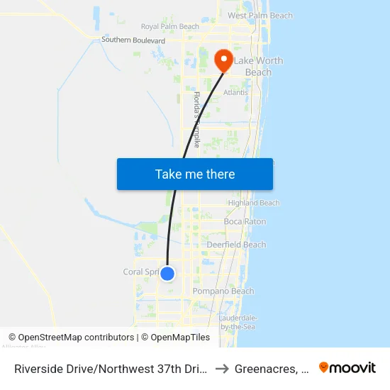 Riverside Drive/Northwest 37th Drive to Greenacres, FL map