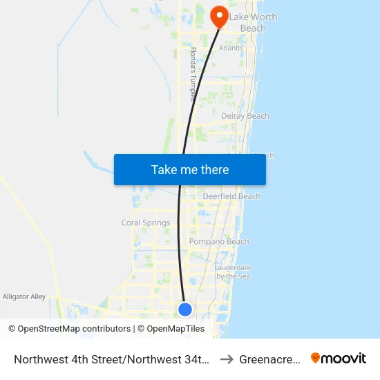 Northwest 4th Street/Northwest 34th Avenue to Greenacres, FL map