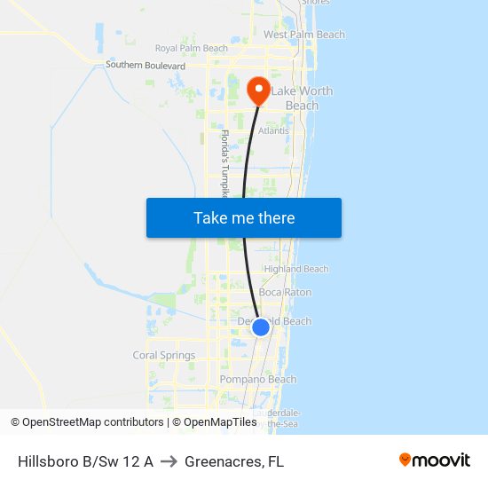 HILLSBORO B/SW 12 A to Greenacres, FL map