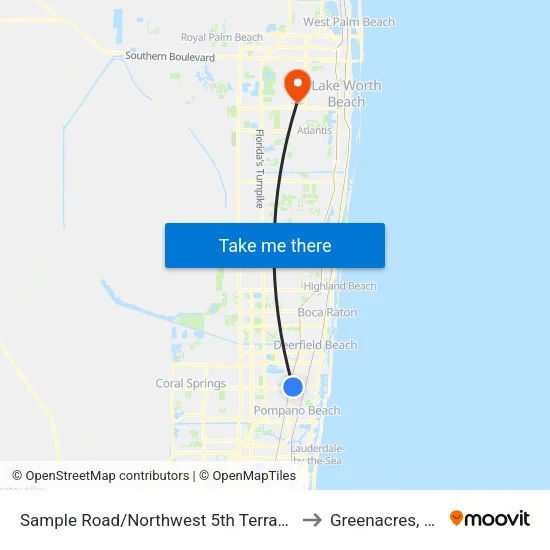 Sample Road/Northwest 5th Terrace to Greenacres, FL map