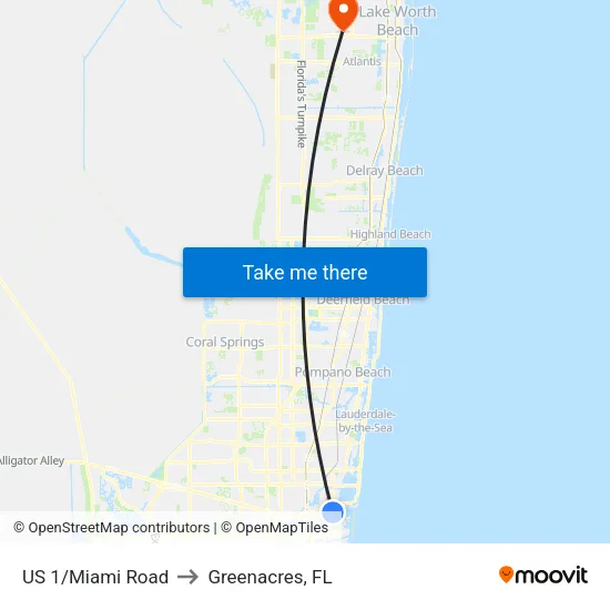 US 1/Miami Road to Greenacres, FL map